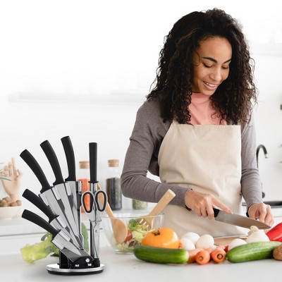 Cheer Collection 8 Piece Stainless Steel Kitchen Knife Set with Swivel Stand