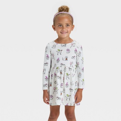 Toddler Girls' Long Sleeve Halloween Animal Dress - Cat & Jack™ Cream