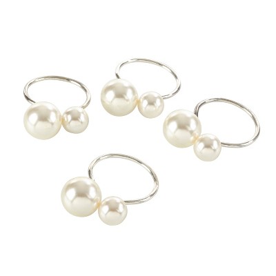 4pk Silver Pearl Napkin Ring 1.5" - Saro Lifestyle