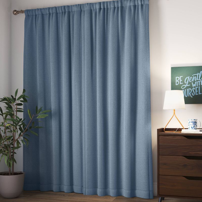 Room Darkening Heathered Thermal Window Curtain Panel Blue - Room Essentials™, 4 of 7