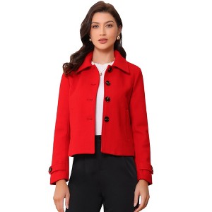 Allegra K Women's Turn Down Collar Long Sleeve Single Breasted Winter Pea Coat - 1 of 4