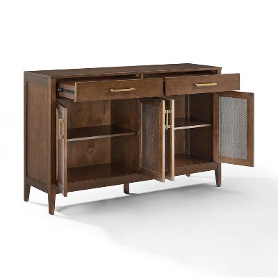 Milo Dark Brown Wood Sideboard with Rattan Panels