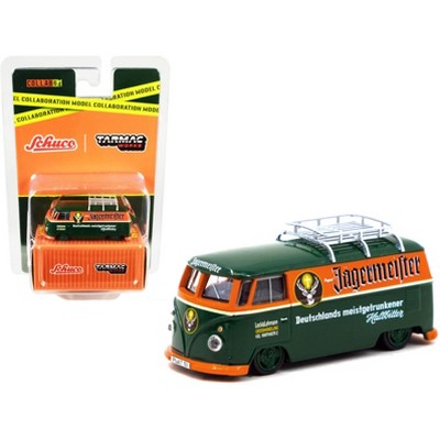 Volkswagen T1 Van Low Ride w/Roof Rack "Jagermeister" Green & Orange "Collaboration Model" 1/64 Diecast by Schuco & Tarmac Works