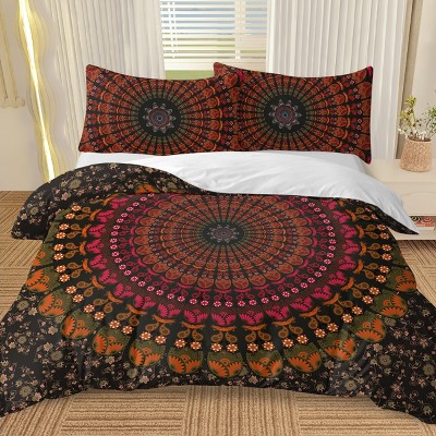 Boersma 3pcs Bohemian Duvet Cover Set Twin Size for Boys Girls Soft Paisley Black Orange Mandala Bedding Set, 1 Duvet Cover and 2 Pillowcases