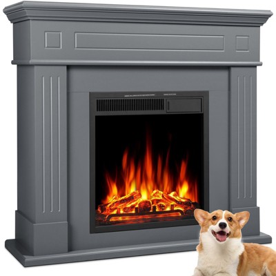 R.W.FLAME 43" Electric Fireplace Mantel, Wooden Surround Firebox, TV Stand with Freestanding Electric Fireplace, Remote Control, Adjustable LED Flame