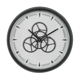 20" x 20" Round Metal Wall Clock with Functioning Gear Center Black/White - Olivia & May