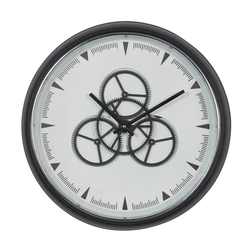 20&#34; x 20&#34; Round Metal Wall Clock with Functioning Gear Center Black/White - Olivia &#38; May, 1 of 5