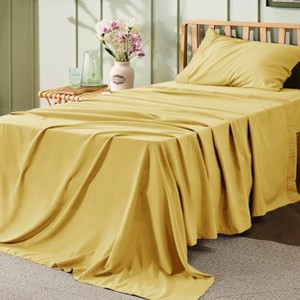 Twin XL Sheet Sets Dorm Bedding - 3 Pieces Soft Extra Long Twin Sheets, Hotel Luxury, Easy Care Microfiber for Women, Men, Kids and Teens, Yellow - 1 of 4