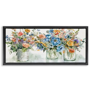 Stupell Industries French Cottage Flower Jars Floating Frame Canvas Art, Black, 31" x 14" - 1 of 4