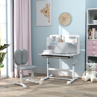Gray Adjustable Height Kids Desk and Chair Set with Drawer and Cup Holder