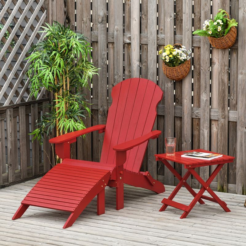 Outsunny 3-Piece Folding Adirondack Chair Set with Ottoman and Side Table, Outdoor Wooden Accent Furniture Fire Pit Lounge Chairs for Patio, 4 of 9