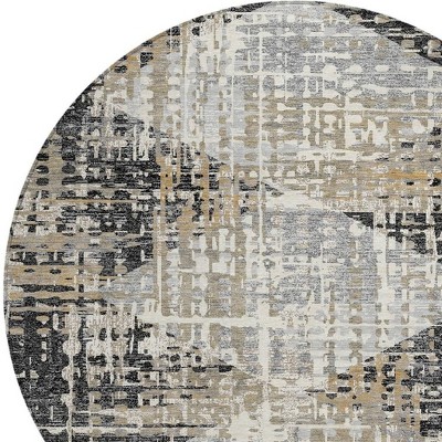 HomeRoots 8' Black And Ivory Round Geometric Washable Indoor Outdoor Area Rug