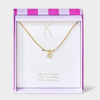 14K Gold Dipped Cubic Zirconia Initial Round Snake Chain Necklace - A New Day™ Gold