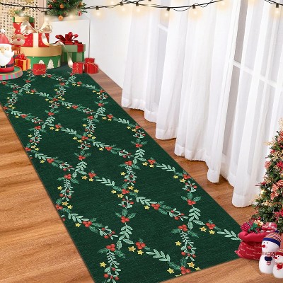 GustoWave Washable Christmas Area Rug Indoor Floor Cover for Xmas Holiday Decoration, Green