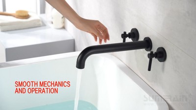 Brushed Gold Wall Mount Tub Faucet with Double Handles