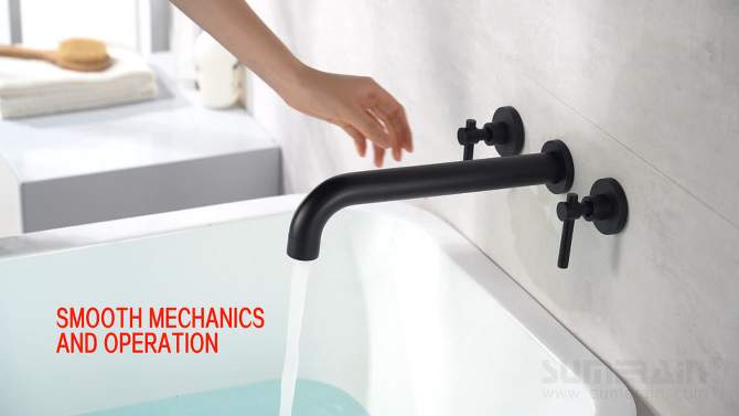 Sumerain Wall Mount Tub Filler High Flow Rate Matte Black Tub Faucet, Two Handles Solid Brass, 2 of 9, play video