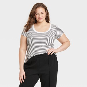 Women's Slim Fit Short Sleeve Ribbed Scoop Neck T-Shirt - A New Day™ - 1 of 3