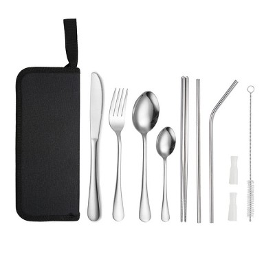 Portable Stainless Steel Cutlery Set Outdoor Picnic Knife And Fork Tool With Storage Bag, Style: A Model Silver