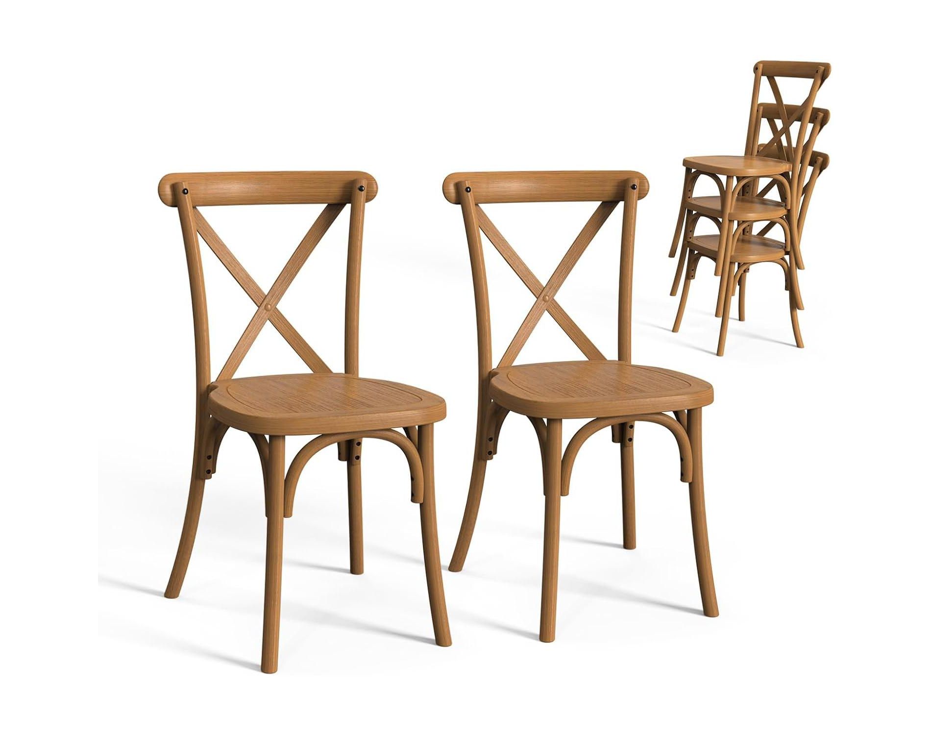 VINGLI Plastic Outdoor Dining Chairs Set of 2, Stackable Patio Dining Chairs with X Back, Waterproof Kitchen & Dining Room Chairs, Farmhouse Brown