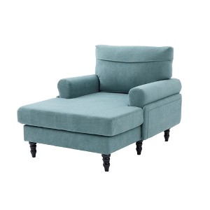 Gulches Modern Minimalist Chenille Chaise Lounge Recliner Solid Wood Legs Side Storage Pockets Machine Washable Wide Seat For Living Room Mint Green - 1 of 4