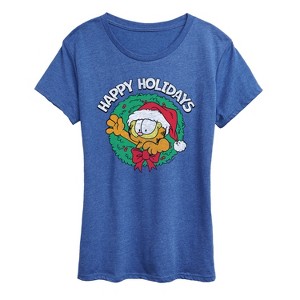Women's - Garfield - Happy Holidays Wreath Short Sleeve Graphic T-Shirt - 1 of 4