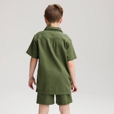 Детские Cat & Jack Boy's Short Sleeve Seersucker Textured Button-Down Shirt - Cat & Jack™ Green S — фото 2
