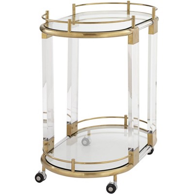 Adaline Clear Acrylic and Gold Oval Bar Cart with Storage