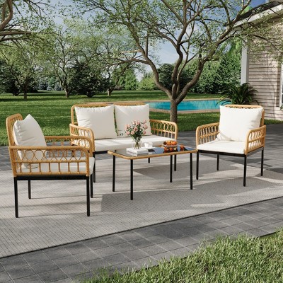 Wicker Patio Bistro Sets Outdoor Conversation Sets with Side Table and Rattan Chairs, Patio Furniture Set for Apartment, Backyard, Porch