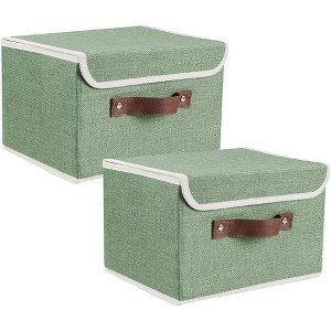 Aoibox Collapsible Fabric Storage Bins Boxes with Lids Green Set of 2 Decorative Closet Home Office Organizer 15x10x10 - 1 of 4