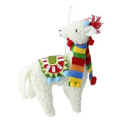 Raz Imports 7" Plush Llama with Scarf Christmas Ornament - Green/Red