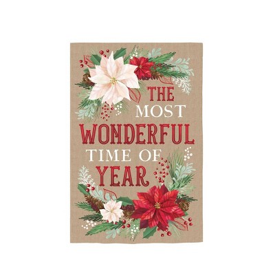 Evergreen Garden Flag The Most Wonderful Time of the Year Burlap Double Sided Indoor Outdoor Decor 18" x 12.5"