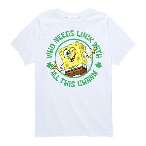 Boys' - SpongeBob Squarepants - Who Needs Luck With This Charm Short Sleeve Graphic T-Shirt - 1 of 4