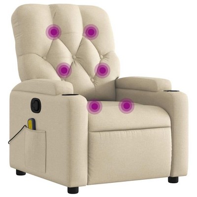 vidaXL Cream Fabric 6-Point Massage Recliner Chair for Living Room, Adjustable Back & Footrest