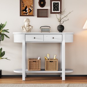 XIYUYEU Elegant Corner-Curved Console Table for Entryway,2 Drawers & 1 Shelf,Foyer Tables for Hallway,Living Room - 1 of 4