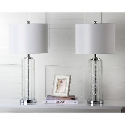 Grant 29" Clear Glass Table Lamp Set with White Cotton Shade