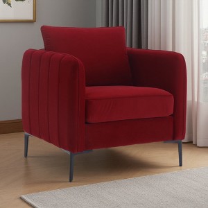 Velvet Accent Chair with Pillow and Metal Legs - 1 of 4