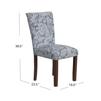 Set of 2 Denim Jacobean Print Linen Parsons Side Chairs