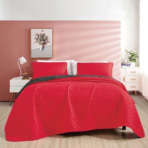 Home Mart Goods 3 Piece Red & Black Geometric Reversible Quilt Coverlet Bedspread Bedding Set - 1 of 4