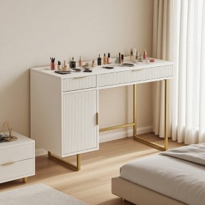 SOLACE FURNITURE White Computer Desk 47" with 2 Drawers and 1 Cabinet Storage, Modern Home Office Writing Table. - 1 of 4