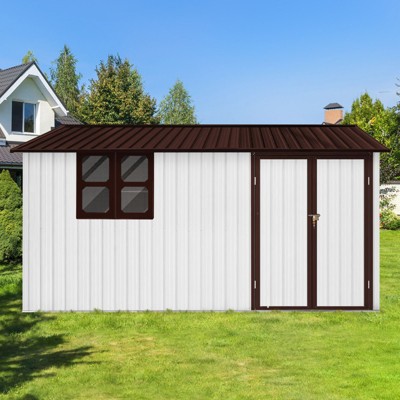 NicBex 10ftx12ft Outdoor Storage Shed with Hinged Door and Pent Roof Metal Garden Shed with Window for Backyard, Lawn, White