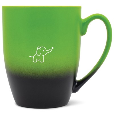Elanze Designs 12 Ounce Ceramic Decorative Laser Engraved Giftable Novelty Tea Coffee Cup Mug Green and Black Baby Elephant Heart