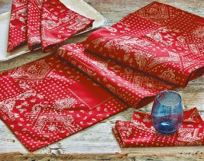 Red Cotton Bandana Design Table Runner, 72" x 14.5"