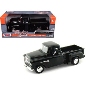 1955 Chevrolet 5100 Stepside Pickup Truck Black 1/24 Diecast Car Model by Motormax - 1 of 3