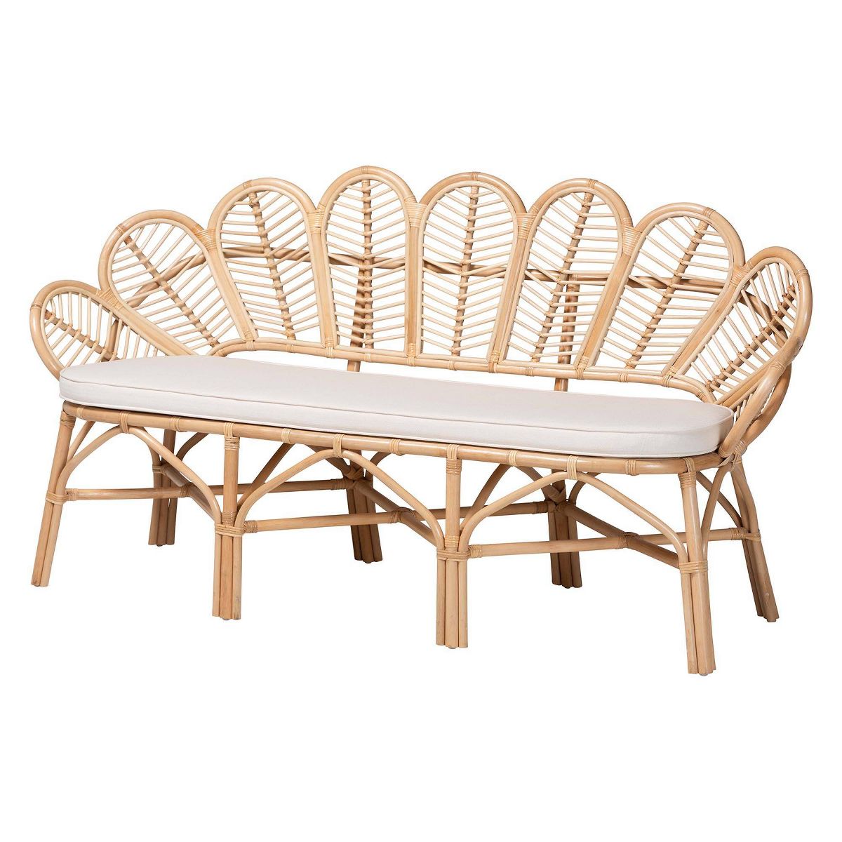 bali & pari Eliava Natural Rattan Accent Bench with Removable Cushion Natural Brown