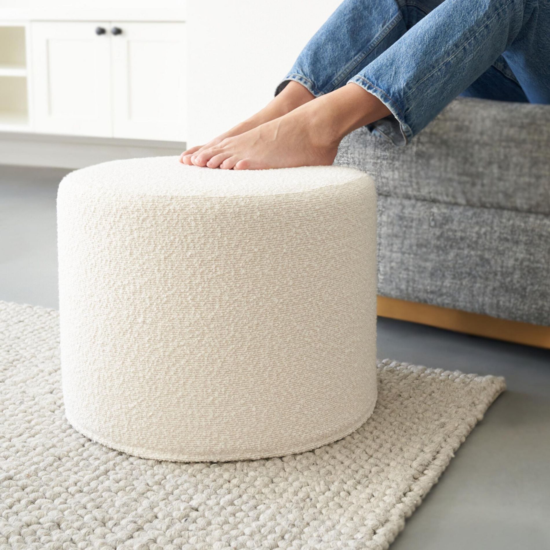 Beautiful Boucle Pouf Ottoman and Foot Rest - Elevate Your Living Room Decor with Comfort & Charm - Foam Stuffed Poof to Rest Your Feet