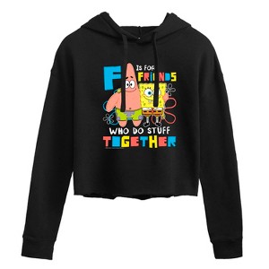 Women's - SpongeBob SquarePants - F Is For Friends Who Do Stuff Together Cropped Graphic Hoodie - 1 of 4