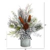 Nearly Natural 20-in Holiday Winter Greenery with Pinecones and Gingham Plaid Bow Table Artificial Christmas Arrangement - 2 of 4