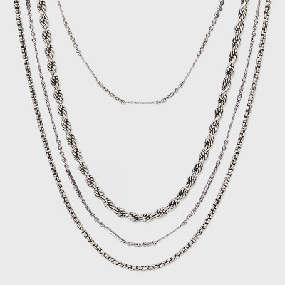 Mixed Chain Layered Multi-Strand Necklace - Universal Thread™ Silver