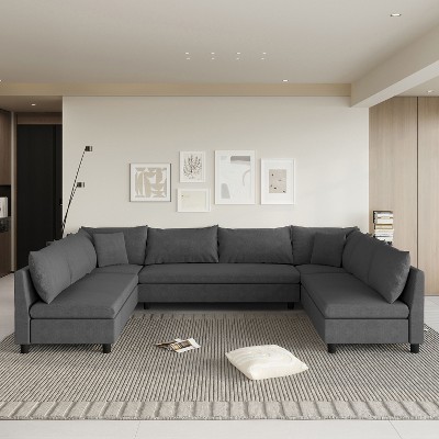 NicBex Couches for Living Room 116*92" Modular Sectional 8 Seat Sofa Chenille Reversible U-Shaped Convertible Sofa Couch with Pillows, Gray