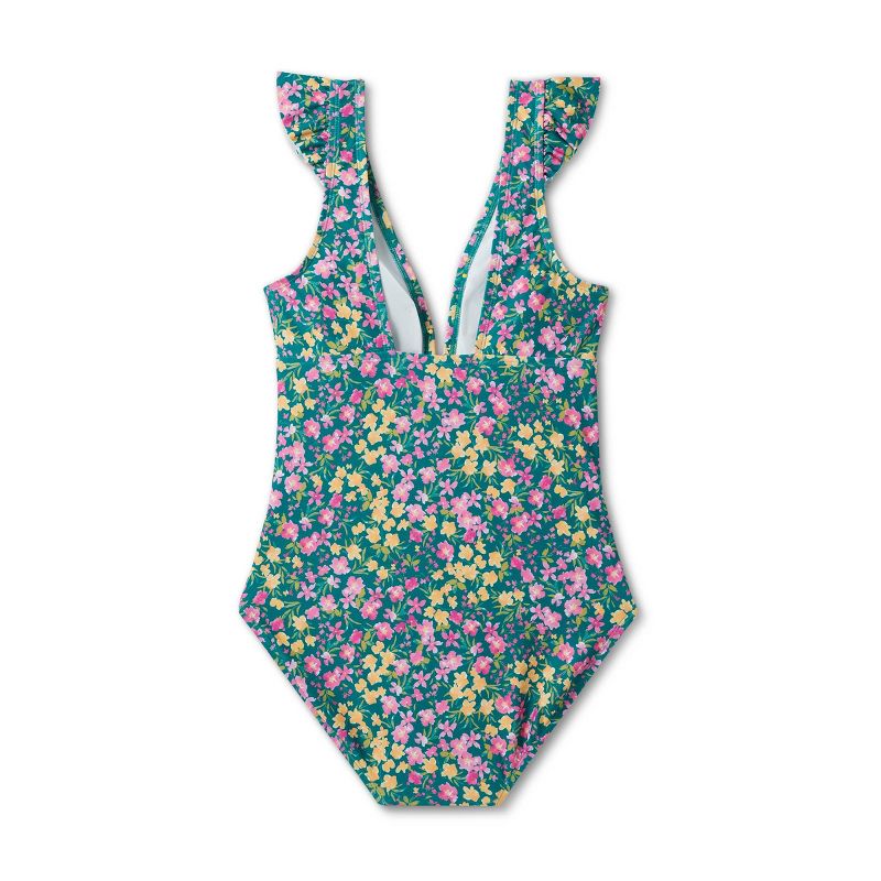 Women's Ruffle Shoulder Ruched Full Coverage One Piece Swimsuit - Kona Sol™, 2 of 9